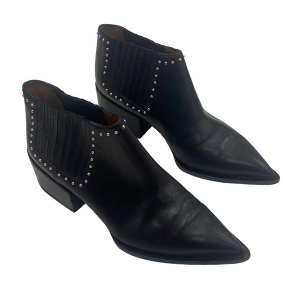 Givenchy Black Leather Studded Accents Chelsea Boots Size 37 Pointed Toe Silver - Picture 1 of 11